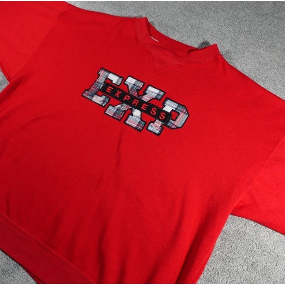 Express Sweatshirt EXP Plaid Patch Logo Pullover Red XL Taiwan R.O.C. - Picture 9 of 10